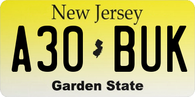 NJ license plate A30BUK