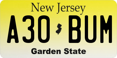 NJ license plate A30BUM