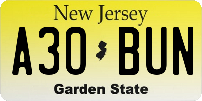 NJ license plate A30BUN