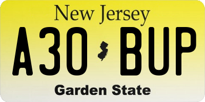 NJ license plate A30BUP