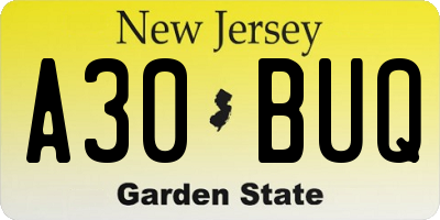 NJ license plate A30BUQ