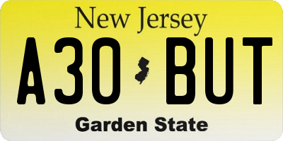 NJ license plate A30BUT