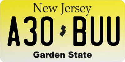 NJ license plate A30BUU