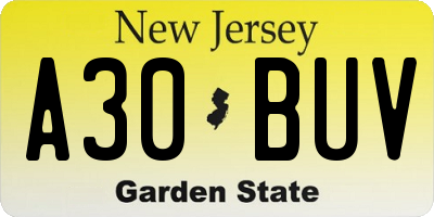 NJ license plate A30BUV