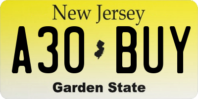 NJ license plate A30BUY