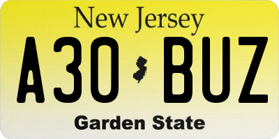 NJ license plate A30BUZ