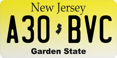 NJ license plate A30BVC