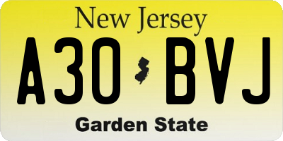 NJ license plate A30BVJ