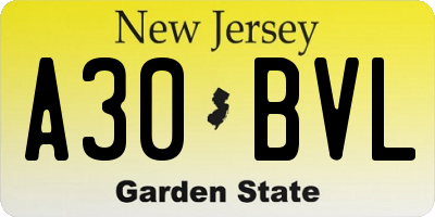 NJ license plate A30BVL