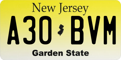 NJ license plate A30BVM