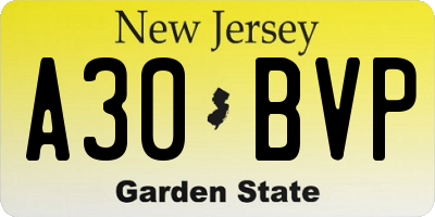 NJ license plate A30BVP