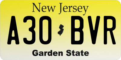 NJ license plate A30BVR