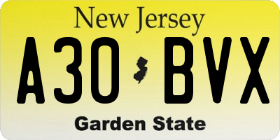 NJ license plate A30BVX