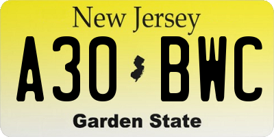 NJ license plate A30BWC