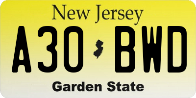 NJ license plate A30BWD