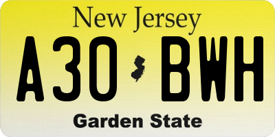 NJ license plate A30BWH
