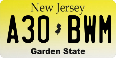 NJ license plate A30BWM