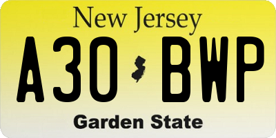 NJ license plate A30BWP