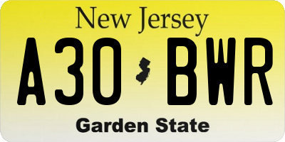 NJ license plate A30BWR