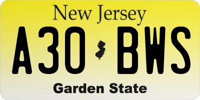 NJ license plate A30BWS