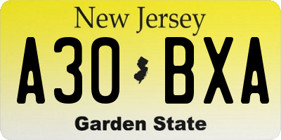 NJ license plate A30BXA