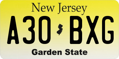 NJ license plate A30BXG