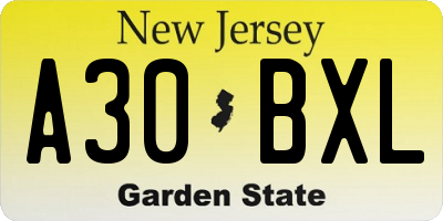 NJ license plate A30BXL