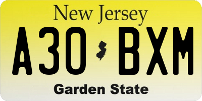 NJ license plate A30BXM