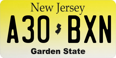 NJ license plate A30BXN