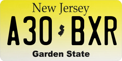 NJ license plate A30BXR