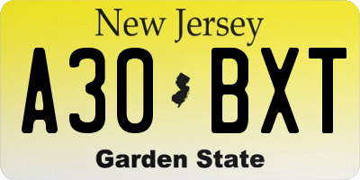 NJ license plate A30BXT