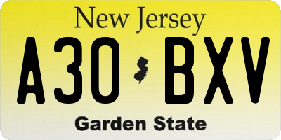 NJ license plate A30BXV