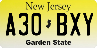 NJ license plate A30BXY