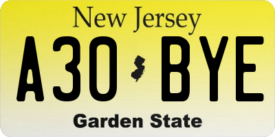 NJ license plate A30BYE