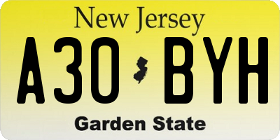 NJ license plate A30BYH