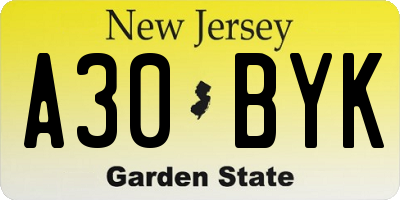 NJ license plate A30BYK