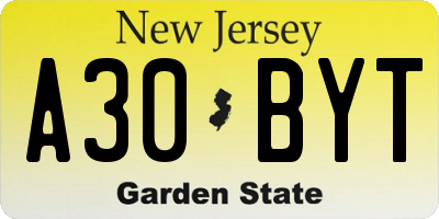 NJ license plate A30BYT