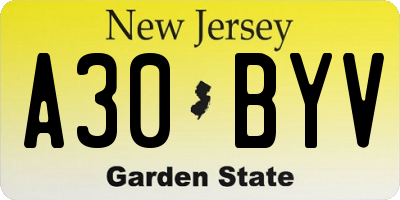 NJ license plate A30BYV