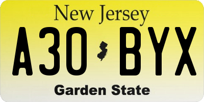 NJ license plate A30BYX