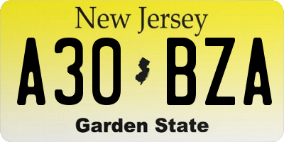 NJ license plate A30BZA