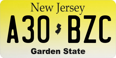 NJ license plate A30BZC