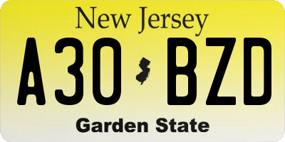 NJ license plate A30BZD