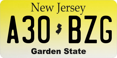 NJ license plate A30BZG