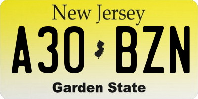 NJ license plate A30BZN