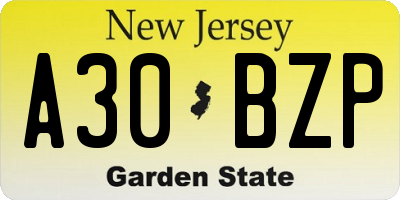 NJ license plate A30BZP