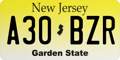 NJ license plate A30BZR