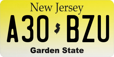 NJ license plate A30BZU