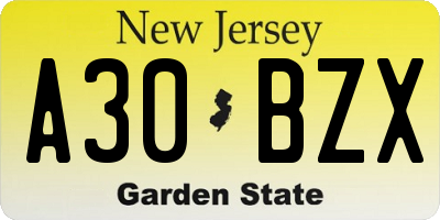 NJ license plate A30BZX