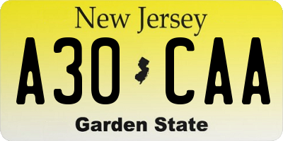 NJ license plate A30CAA