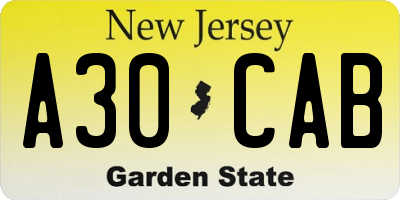 NJ license plate A30CAB